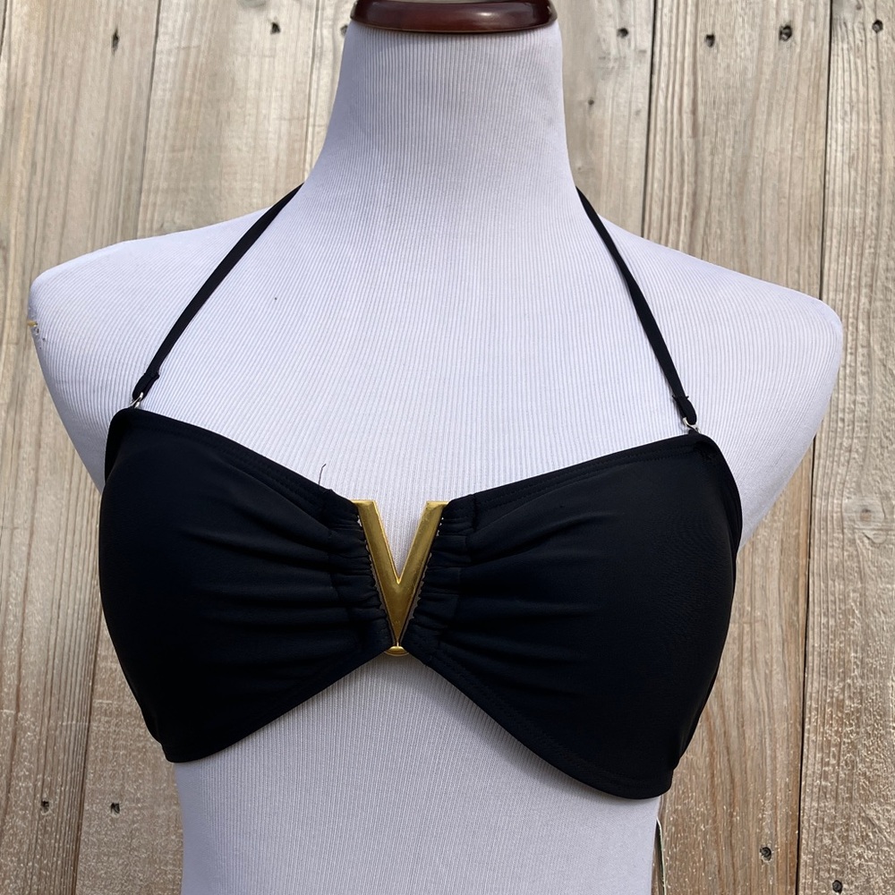 BMJL Black Women's Bandeau Swim Top with Gold V Accent